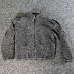 Express Womens Gray Sherpa Puff Sleeve Full Zip Teddy Fleece Jacket Small